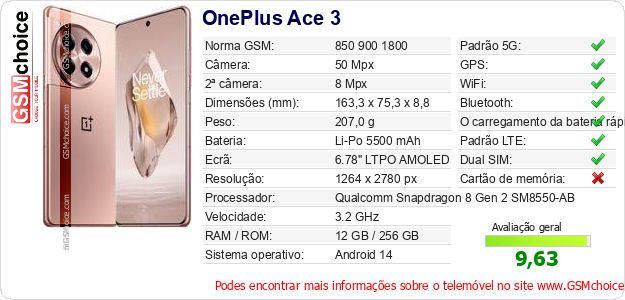 OnePlus Ace 3 Especificações técnicas do telemóvel 
