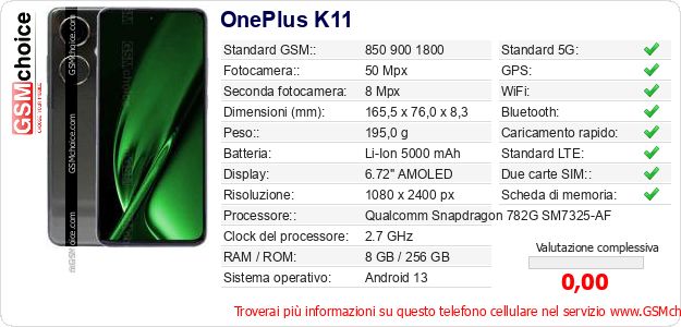 OnePlus K11 Dati tecnici di telefono cellulare OnePlus K11 Dati tecnici di telefono cellulare