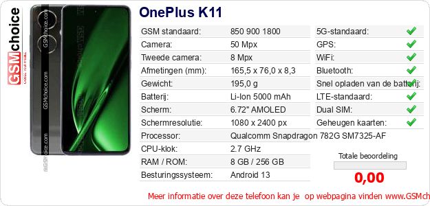 OnePlus K11 Technische gegevens OnePlus K11 Technische gegevens