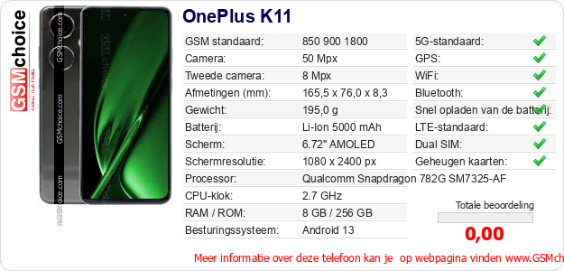 OnePlus K11 Technische gegevens 