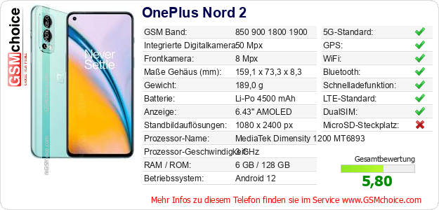 OnePlus Nord 2 technische Daten OnePlus Nord 2 technische Daten