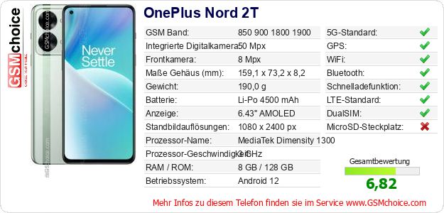 OnePlus Nord 2T technische Daten OnePlus Nord 2T technische Daten