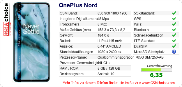 OnePlus Nord technische Daten OnePlus Nord technische Daten