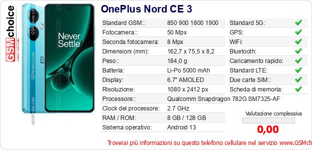 OnePlus Nord CE 3 Dati tecnici di telefono cellulare OnePlus Nord CE 3 Dati tecnici di telefono cellulare