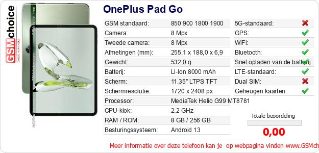 OnePlus Pad Go Technische gegevens 