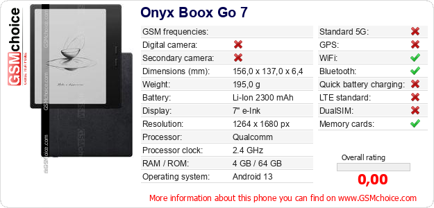 Onyx Boox Go 7 technical specifications Onyx Boox Go 7 technical specifications