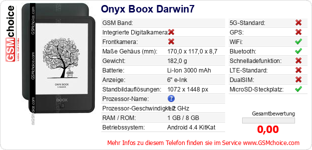 Onyx Boox Darwin7 technische Daten Onyx Boox Darwin7 technische Daten
