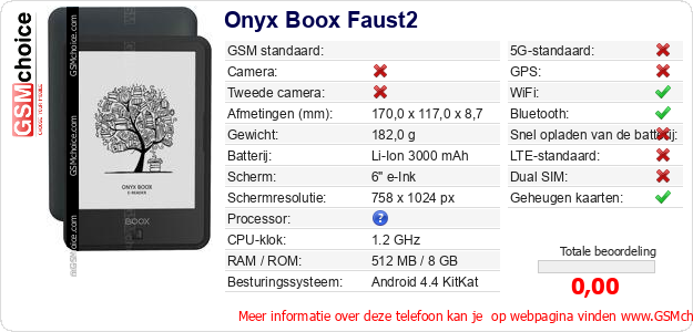 Onyx Boox Faust2 Technische gegevens Onyx Boox Faust2 Technische gegevens