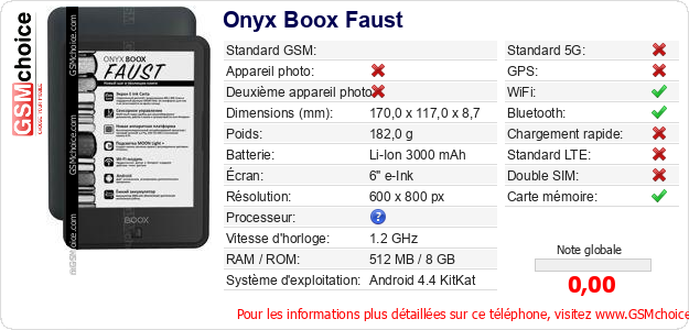 Onyx Boox Faust Fiche technique Onyx Boox Faust Fiche technique