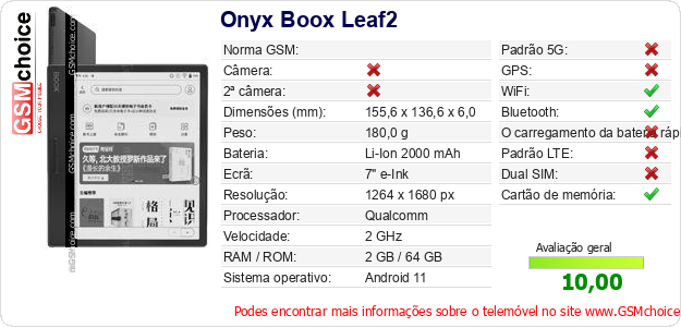 Onyx Boox Leaf2 Especificações técnicas do telemóvel 