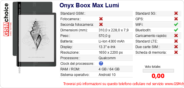 Onyx Boox Max Lumi Dati tecnici di telefono cellulare 