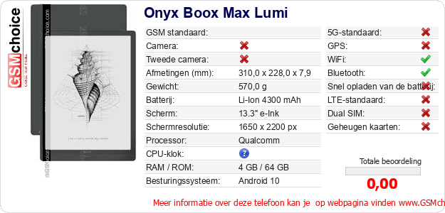 Onyx Boox Max Lumi Technische gegevens 