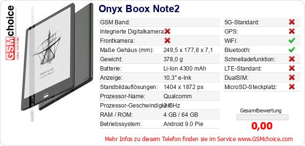 Onyx Boox Note2 technische Daten Onyx Boox Note2 technische Daten