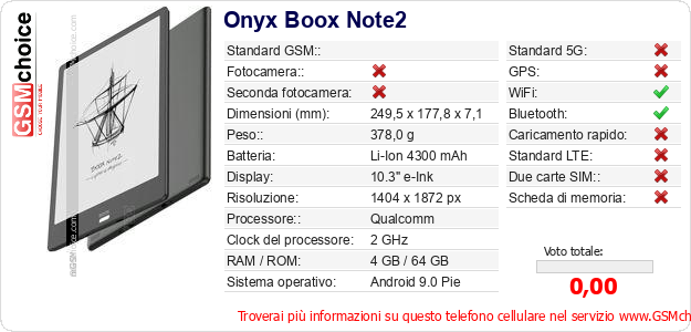 Onyx Boox Note2 Dati tecnici di telefono cellulare Onyx Boox Note2 Dati tecnici di telefono cellulare