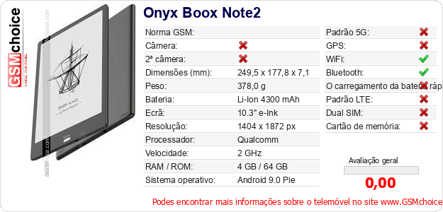 Onyx Boox Note2 Especificações técnicas do telemóvel 