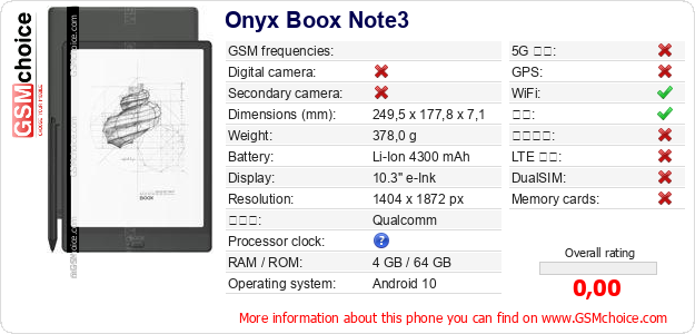 Onyx Boox Note3 手机技术数据