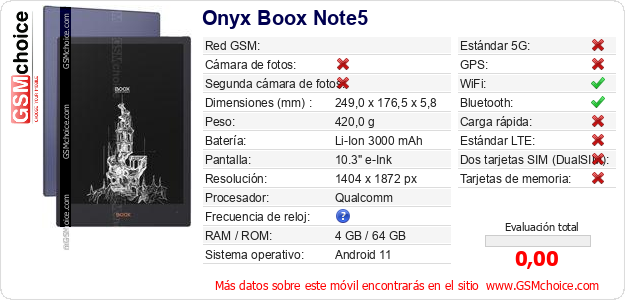 Onyx Boox Note5 Datos técnicos del móvil Onyx Boox Note5 Datos técnicos del móvil