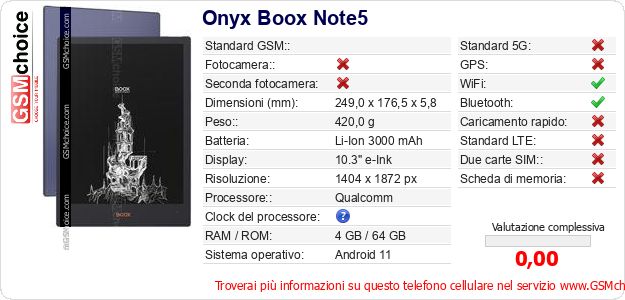 Onyx Boox Note5 Dati tecnici di telefono cellulare Onyx Boox Note5 Dati tecnici di telefono cellulare