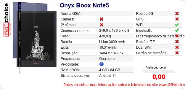 Onyx Boox Note5 Especificações técnicas do telemóvel Onyx Boox Note5 Especificações técnicas do telemóvel