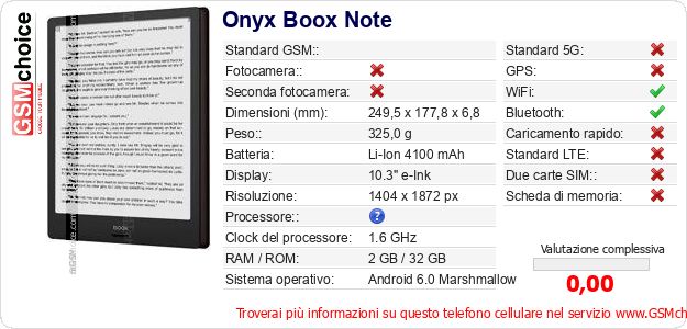Onyx Boox Note Dati tecnici di telefono cellulare Onyx Boox Note Dati tecnici di telefono cellulare