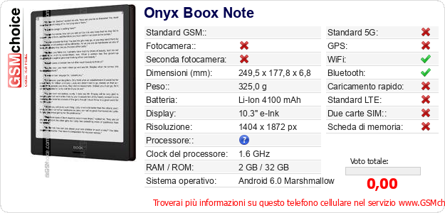 Onyx Boox Note Dati tecnici di telefono cellulare Onyx Boox Note Dati tecnici di telefono cellulare