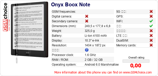 Onyx Boox Note 手机技术数据