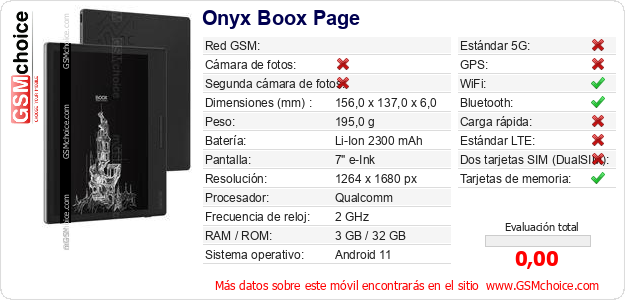 Onyx Boox Page Datos técnicos del móvil 
