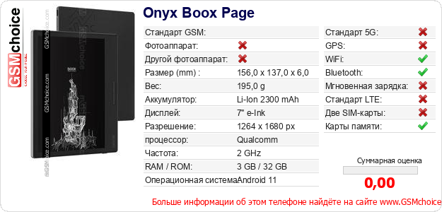 Onyx Boox Page Технические данные телефона Onyx Boox Page Технические данные телефона