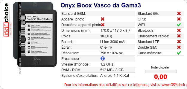 Onyx Boox Vasco da Gama3 Fiche technique Onyx Boox Vasco da Gama3 Fiche technique