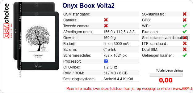 Onyx Boox Volta2 Technische gegevens Onyx Boox Volta2 Technische gegevens