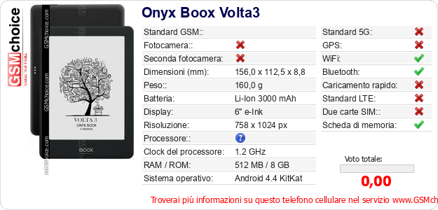 Onyx Boox Volta3 Dati tecnici di telefono cellulare Onyx Boox Volta3 Dati tecnici di telefono cellulare