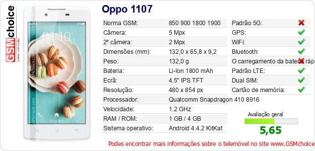 Oppo 1107 Especificações técnicas do telemóvel Oppo 1107 Especificações técnicas do telemóvel