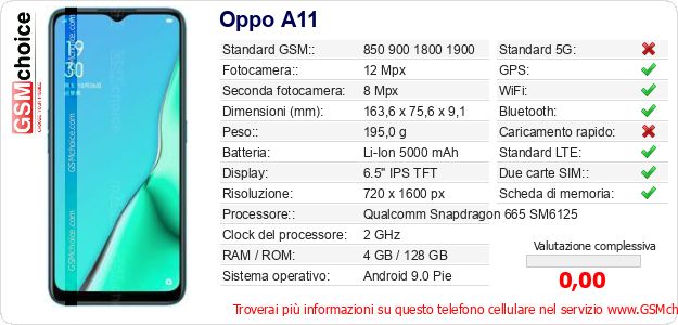 Oppo A11 Dati tecnici di telefono cellulare 