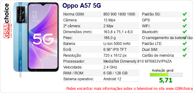 Oppo A57 5G Especificações técnicas do telemóvel Oppo A57 5G Especificações técnicas do telemóvel