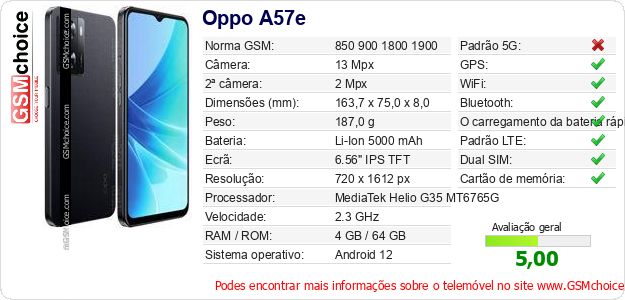 Oppo A57e Especificações técnicas do telemóvel Oppo A57e Especificações técnicas do telemóvel