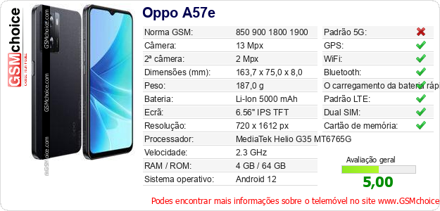 Oppo A57e Especificações técnicas do telemóvel Oppo A57e Especificações técnicas do telemóvel