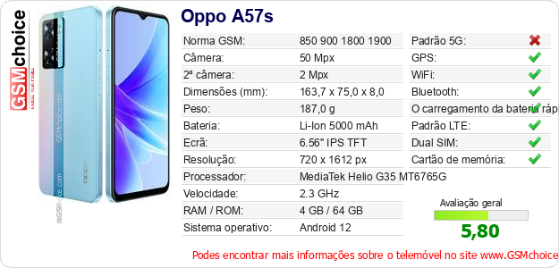 Oppo A57s Especificações técnicas do telemóvel Oppo A57s Especificações técnicas do telemóvel