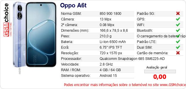 Oppo A6t Especificações técnicas do telemóvel Oppo A6t Especificações técnicas do telemóvel