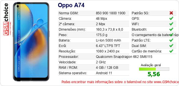 Oppo A74 Especificações técnicas do telemóvel Oppo A74 Especificações técnicas do telemóvel