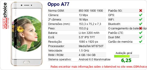 Oppo A77 Especificações técnicas do telemóvel Oppo A77 Especificações técnicas do telemóvel