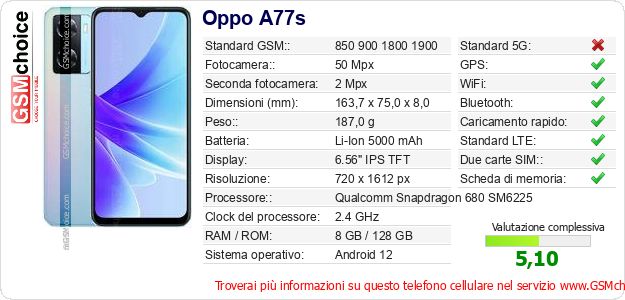 Oppo A77s Dati tecnici di telefono cellulare Oppo A77s Dati tecnici di telefono cellulare