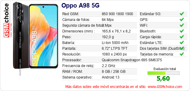 Oppo A98 5G Datos técnicos del móvil Oppo A98 5G Datos técnicos del móvil