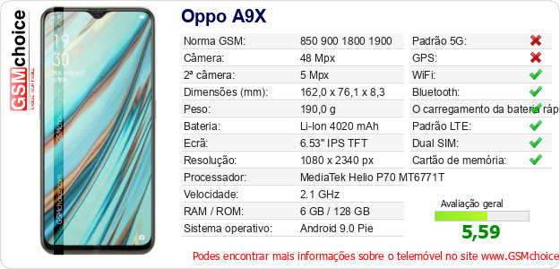 Oppo A9X Especificações técnicas do telemóvel Oppo A9X Especificações técnicas do telemóvel