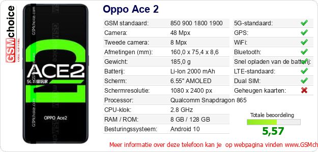 Oppo Ace 2 Technische gegevens Oppo Ace 2 Technische gegevens