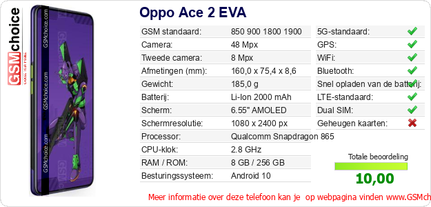 Oppo Ace 2 EVA Technische gegevens Oppo Ace 2 EVA Technische gegevens