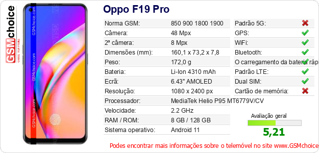 Oppo F19 Pro Especificações técnicas do telemóvel 