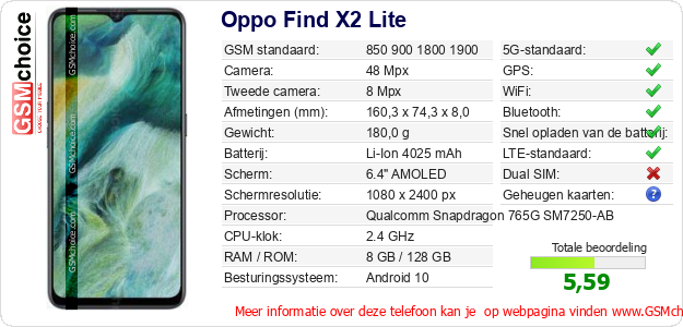 Oppo Find X2 Lite Technische gegevens 