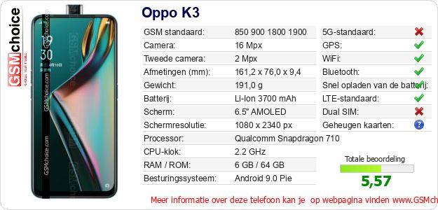 Oppo K3 Technische gegevens Oppo K3 Technische gegevens