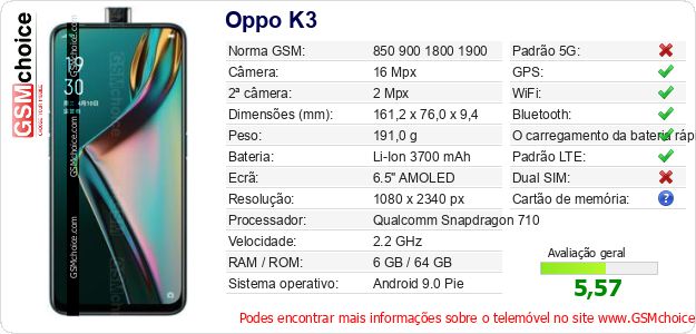 Oppo K3 Especificações técnicas do telemóvel Oppo K3 Especificações técnicas do telemóvel
