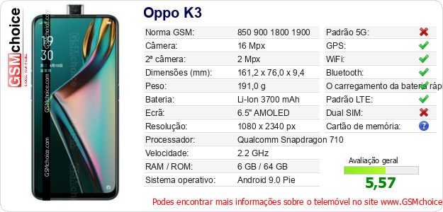 Oppo K3 Especificações técnicas do telemóvel 